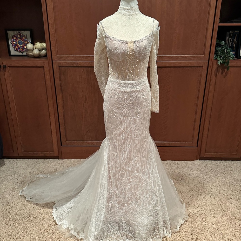 **SOLD** Corset Mermaid Wedding Dress with Removeable High Neck Long Sleeve Top